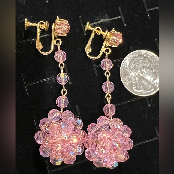 Pink Beaded Flower Drop Earrings - Picture 8 of 8